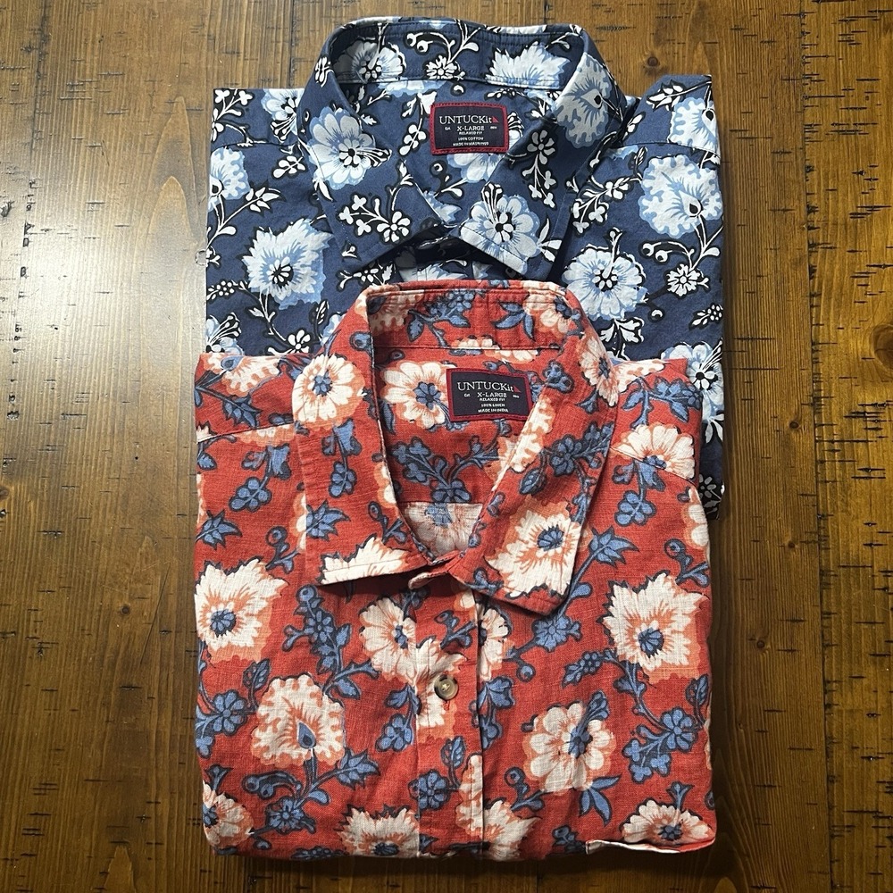 UNTUCKit Relaxed Fit 100% Linen Cotton Button Up Hawaiian Shirt XL Lot of 2